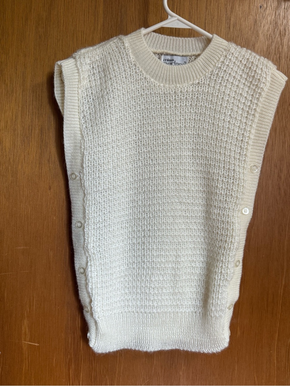 Side-Button Sleeveless Knit Sweater Vest - Cream